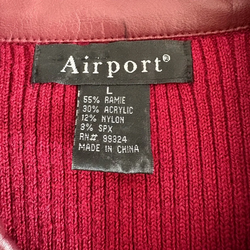 Vintage Burgundy Zip Sweater Jacket. Ribbed Knit with faux Leather Trim. Sz L - Picture 5 of 5